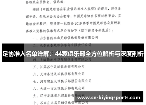 足协准入名单详解：44家俱乐部全方位解析与深度剖析